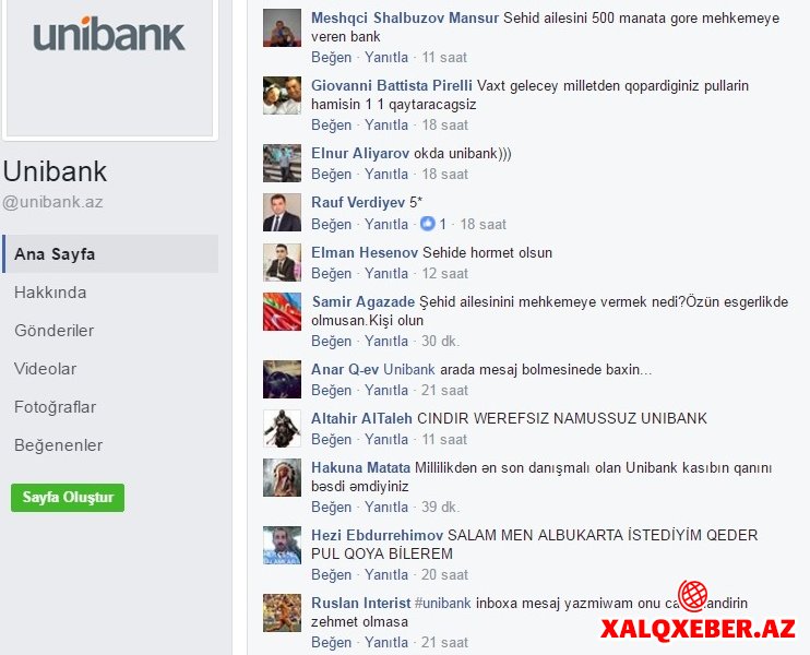 "Facebook" istifadəçiləri "Unibank"ı öz səhifəsində topa tutdular-FOTO