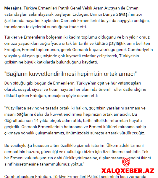 Erdoğandan ermənilərlə bağlı ŞOK mesaj - “Türklər və ermənilər...”