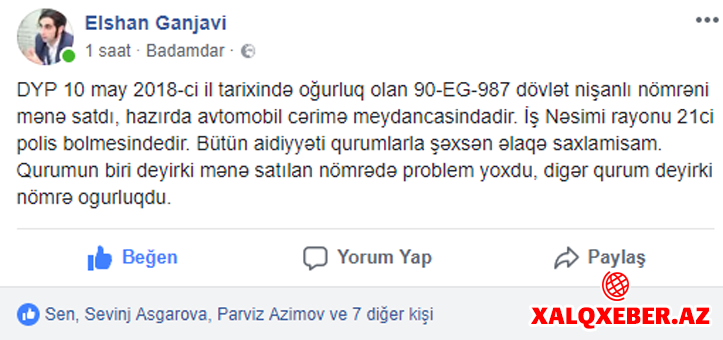 Şok DYP jurnalistə oğurluq nömrə satdı - FOTO