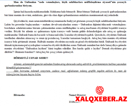 ““Unibank”ı müdafiə etməyin!!!” - Sahibkar Milli Məclisin sədrinə deputatlardan şikayət etdi