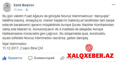 İlqar Məmmədov prezidentin köməkçisini söhbətə çağırdı: "Razıdırsa, gəlsin danışaq..."