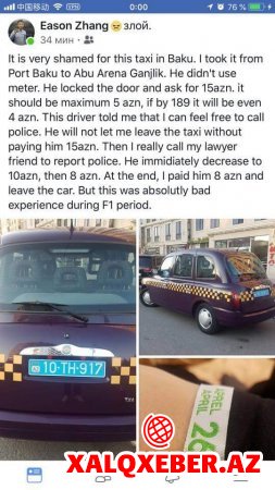 Bakıda taksi sürücüsü çinli turistə qiymət “oxudu”, qapıları bağlayıb düşməyə qoymadı - FOTO