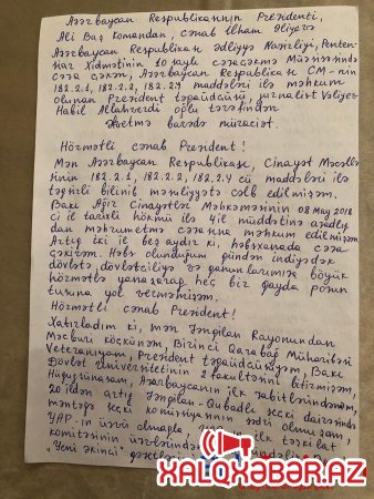 Prezident teqaüdçüsü,Qarabağ qazisi,Tanınmış jurnalist Habil Vəliyev Prezidentə müraciət etdi