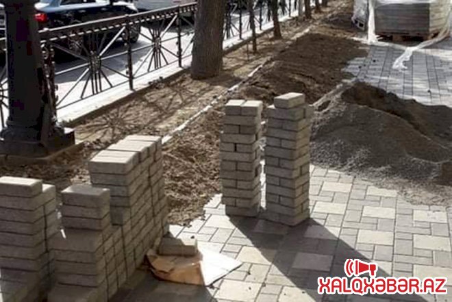 Yaşıllığı söküb yerinə daş döşəyirlər – Fotolar